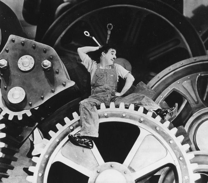 MODERN TIMES (1936, dir: Charlie Chaplin) Sometimes when a work of art is influential, its descendants drain it of all its power and vitality. Not so with Modern Times, which manages to be an ur-text and a compendium of sequences as funny as they are incisive.