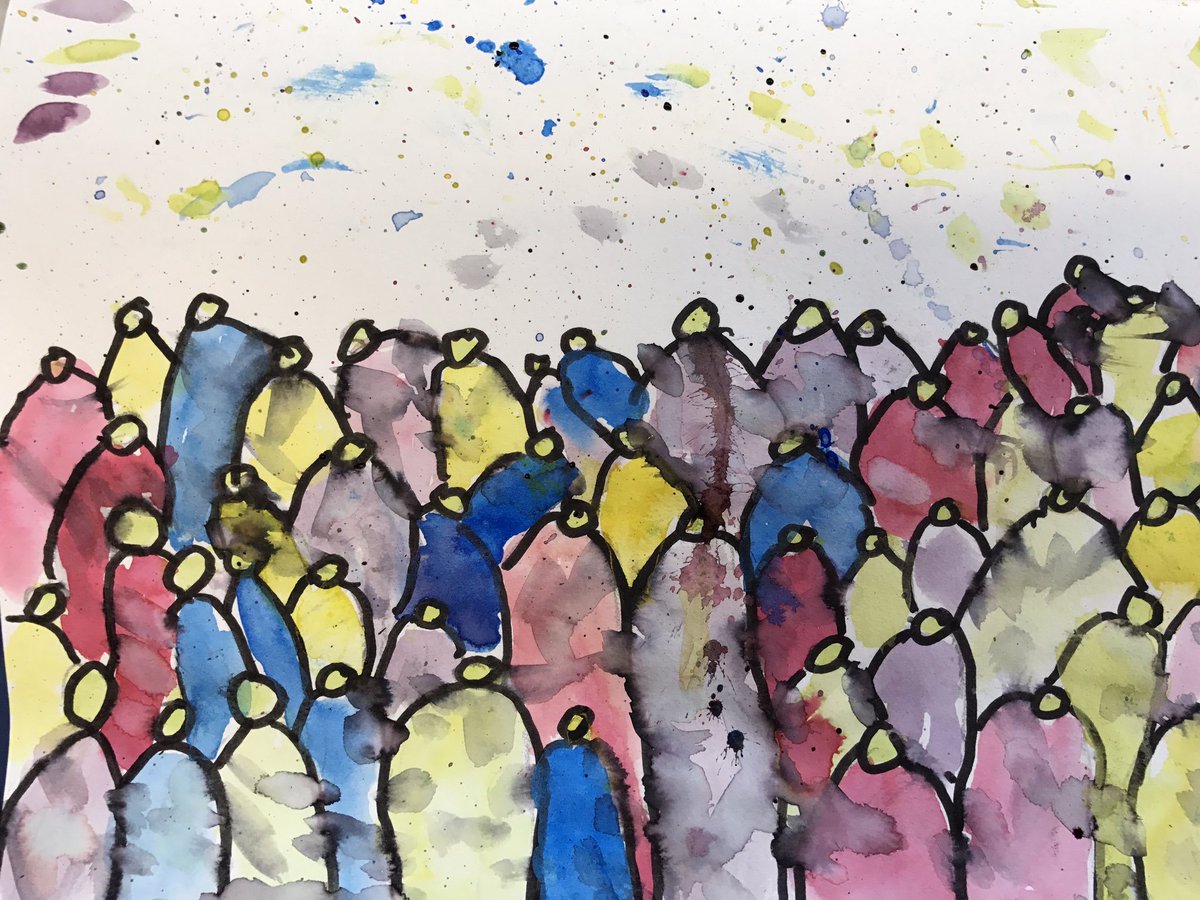 When was the last time you stood in a crowd? What did it feel like? What does it sound like? How could you represent that feeling in a piece of art? Imagine you are at a crowded concert or beach or ??? Draw how that feels using any art materials. <a href="/accessart/">Paula Briggs @AccessArt</a> <a href="/NSEAD1/">NSEAD</a> <a href="/The_Big_Draw/">The Big Draw® ✏️</a>