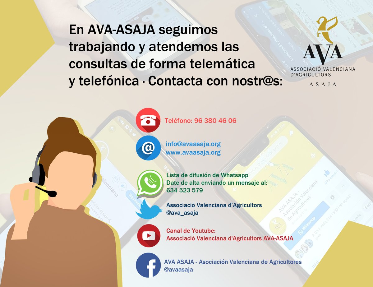 ava_asaja's tweet photo. 📢En @ava_asaja seguimos trabajando para garantizar el asesoramiento de nuestros agricultores y ganaderos. 
🧑‍🌾Contacta con nosotr@s a través de nuestros canales de comunicación. https://t.co/w2FAaZoFrG