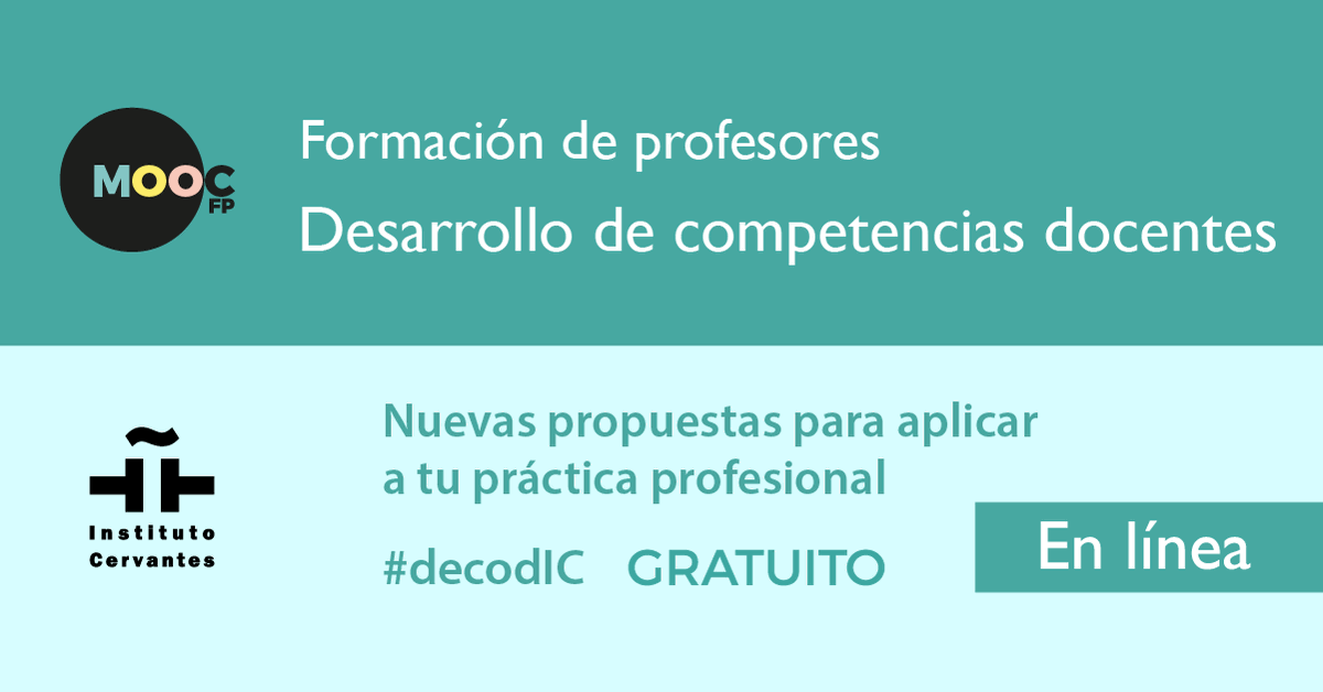 IC_FormaELE's tweet photo. ¿Te preocupa tu desarrollo profesional? ¿Quieres un espacio virtual para reflexionar sobre tu práctica docente y conocer la experiencia de otros profesores? Este es tu #MOOC: «Desarrollo de competencias docentes»
https://t.co/Y3ALLFSWCm
#decodIC #InsitutoCervantesContigo https://t.co/4FfUeaOLKX