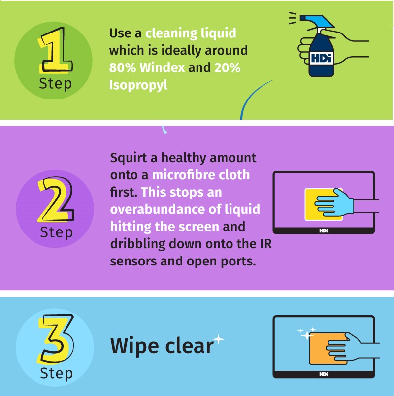 Interactive_TS's tweet image. Steps to keep your @HDinteractive1 touchscreen CLEAN and safe.

#interactivescreen #clean #hdi #technology #interactive  #workfromhome #workingremotely #COVID19Pandemic