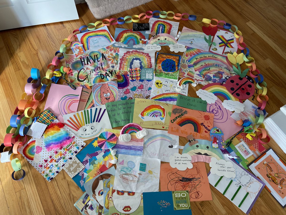 Michelle_Pamela's tweet photo. So grateful to my friends for their enthusiasm &amp; creativity making art for residents and the team @bruyerecare’s Saint Louis Residence. I’m blown away by the beauty and love! Theme this week: “Every colour of the rainbow”. #intergenerationalconnection #fromadistance
#COVID19 https://t.co/8QcdmmAjvS