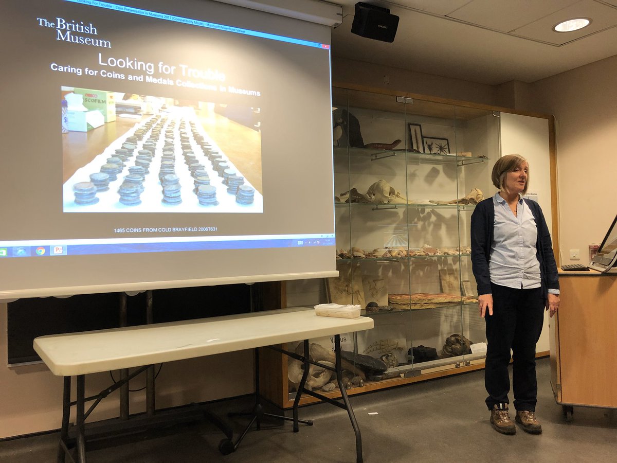 People at these events often have questions about  #conservation issues with  #coins and  #medals. We had Hayley Bullock,  #metals Conservator from  @britishmuseum, on hand for a talk all about this! Hayley also brought some corroded objects to show us!  #ThrowbackThursday  #numismatics