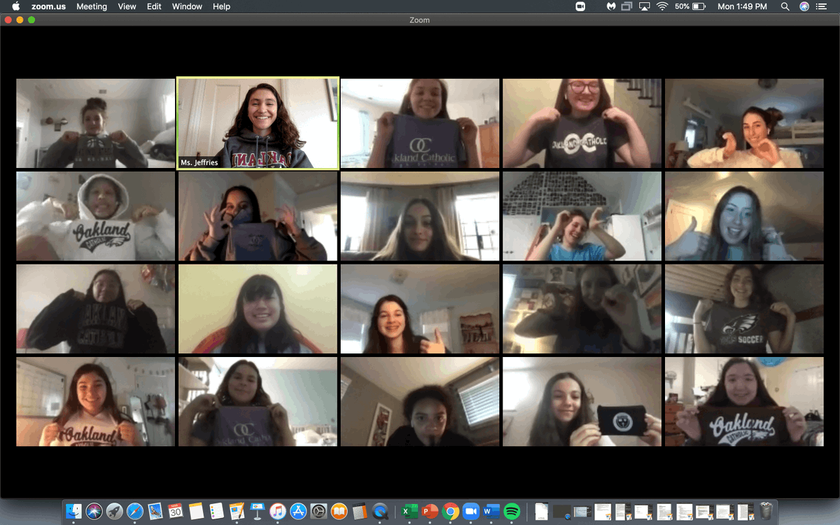 OCHS_Pittsburgh's tweet photo. Does Freshman English have the most #OCSpirit?! Calling all Eagles - young and old, parents and pets, alumnae and current students - to submit selfies showing off your best OC gear at https://t.co/Fd5Dhl1gUj. #OCRemote #WeAreOC #StayConnected https://t.co/rB67nRcJKM