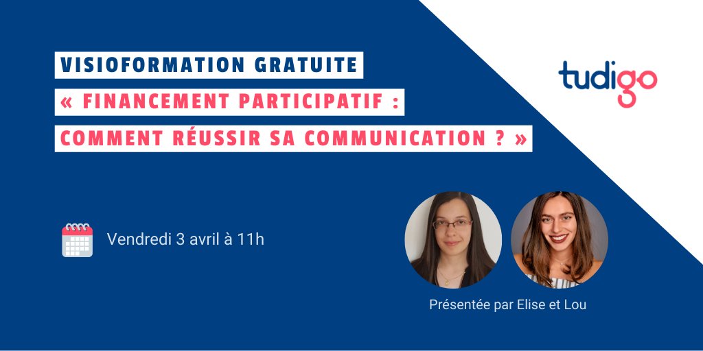 tudigoFR's tweet image. #FinancementParticipatif : comment communiquer sur sa campagne ? 👉 découvrez-le demain à 11h lors d&apos;une visioformation gratuite avec Elise et Lou ! Inscription obligatoire 👉 hubs.ly/H0p5DYw0 #crowdfunding #formation