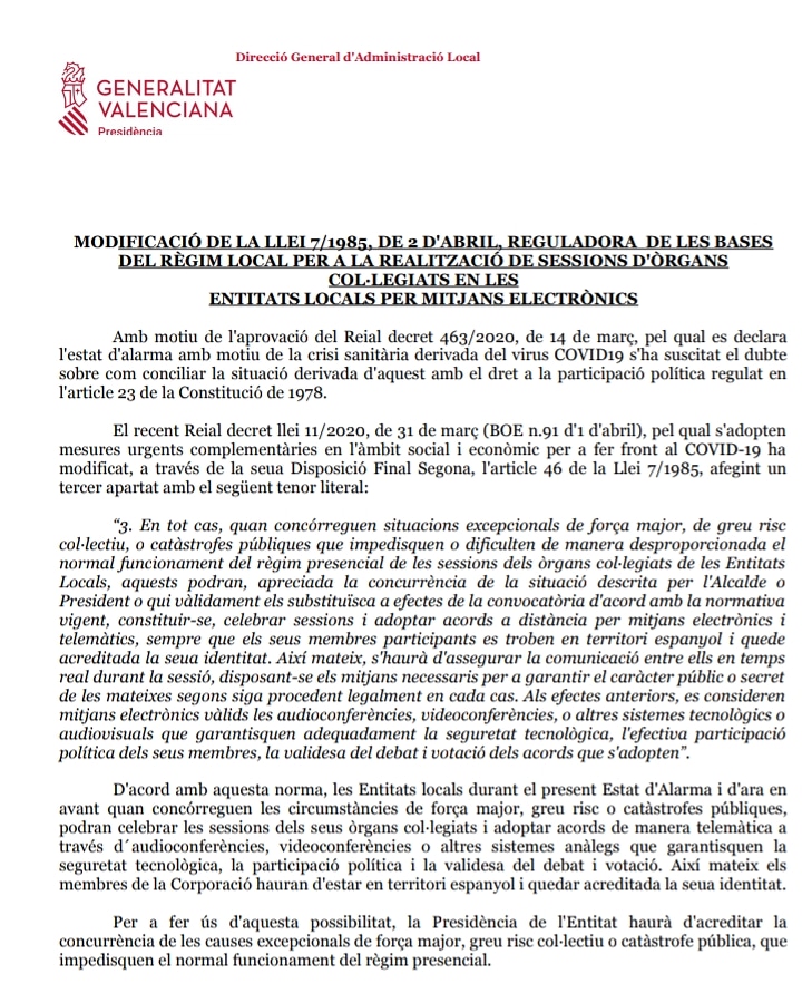 Hui és la <a href="/generalitat/">Generalitat</a> la que avala la celebració telemàtica dels organs colegiats Portem desde decembre sense celebrar un ple en <a href="/ajlapobladelduc/">Aj La Pobla del Duc</a>. Pareix que ja toca exercir el nostre dret a la participació política i els veïns tinguen la máxima informació possible.