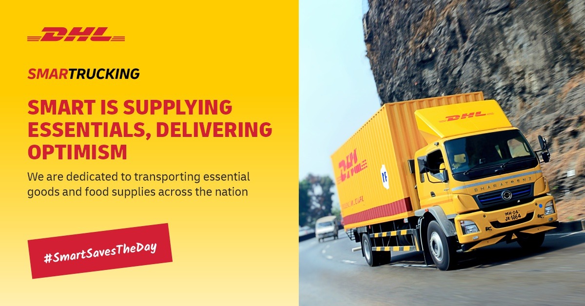 DhlVikash's tweet photo. DHL SmarTrucking transports essentials through Full Truck Load (FTL) across India, so that you continue to support the economy working from home even during the lockdown. #SmartSavesTheDay #DHL #Trucking #roadtransport #coldchain #SupplyChain #Transport #logistics https://t.co/hHjhVaT8g7