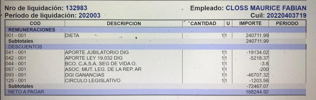 mauricloss's tweet photo. Conforme decisión tomada por las Autoridades del Gobierno Provincial y del Frente Renovador, he depositado la suma de 168244 pesos en la Cuenta del Hospital de Aristobulo del Valle que se está equipando para afrontar la pandemia.
Adjunto Recibo de Sueldo y Copia de Transferencias https://t.co/OveY5SBR2z