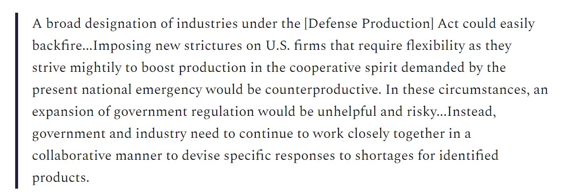 2. The  @USChamber is lobbying the administration not to use the Defense Production Act. Its lobbyists convinced Kushner and Kudlow it was a bad idea. It's been done quietly, but it's not a secret. You can find the  @USChamber's position on its website https://popular.info/p/a-deadly-corporate-lobbying-campaign