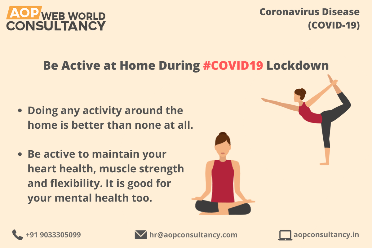 aopconsultancy's tweet photo. Be active during #COVID19outbreak.
#COVID19Pandemic #COVID #StaySafeStayHome #StaySafe https://t.co/xvao4rdxnR