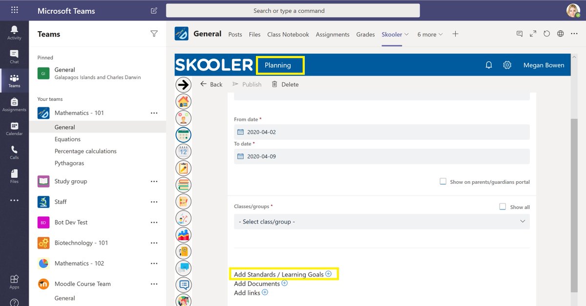 SkoolerEdu's tweet photo. Add standards/learning goals to your plans with #Skooler planningtool directly in #Microsofteams👍

https://t.co/7oV7tekU84

#MicrosoftEDU #remotelearning #bettertogether #familyedtech #distancelearning https://t.co/69wyR75Ufb