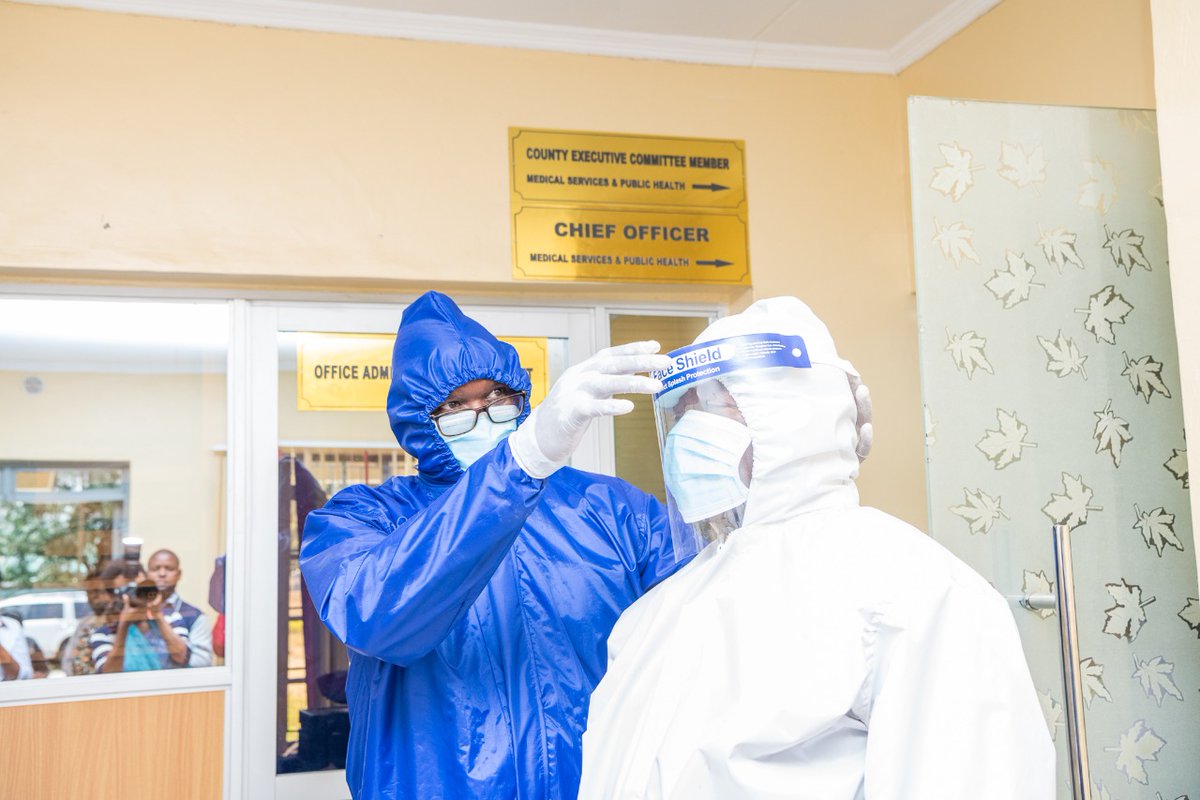 LaikipiaCountyG's tweet photo. Governor @NdirituMuriithi, county commissioner Daniel Nyameti &amp; @kdfinfo Brigadier Mwamburi try out PPEs made by @KaribuLaikipia SMEs in partnership with @DeKUTkenya to combast  #COVID19Pandemic @DoH_Laikipia @KenyaGovernors https://t.co/yE0LYWoF5L