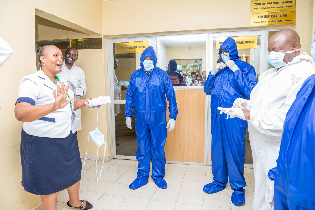 LaikipiaCountyG's tweet photo. Governor @NdirituMuriithi, county commissioner Daniel Nyameti &amp; @kdfinfo Brigadier Mwamburi try out PPEs made by @KaribuLaikipia SMEs in partnership with @DeKUTkenya to combast  #COVID19Pandemic @DoH_Laikipia @KenyaGovernors https://t.co/yE0LYWoF5L