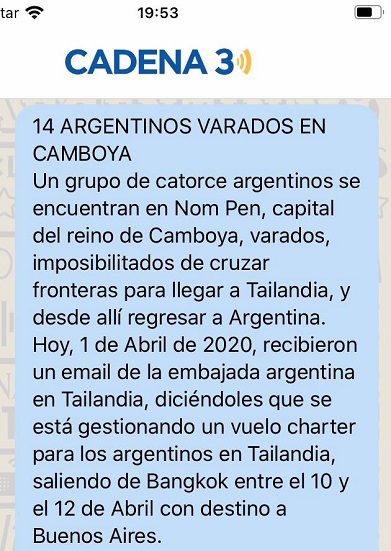 Micris2019's tweet photo. Me llego al Whatsapp , es de un amigo , tiene un familiar varado en Camboya , si por favor pueden difundir y hacer algo por estos 14 Argentinos , gracias ! https://t.co/vG0fnKWiXk