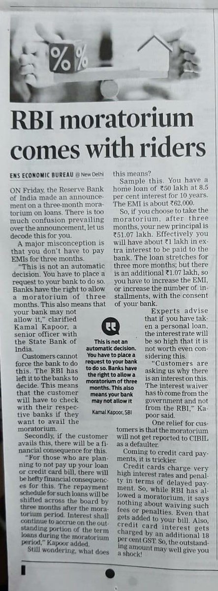 RaviTewariHindu's tweet image. #EMIMoratorium No support at all nor given any kind of support to customers No point of declaring moratorium even though customers has to pay their interest in this period which is equal to Emi of 3-10 months. @sardanarohit @chitraaum  @RBI @PMOIndia @nsitharaman @ianuragthakur