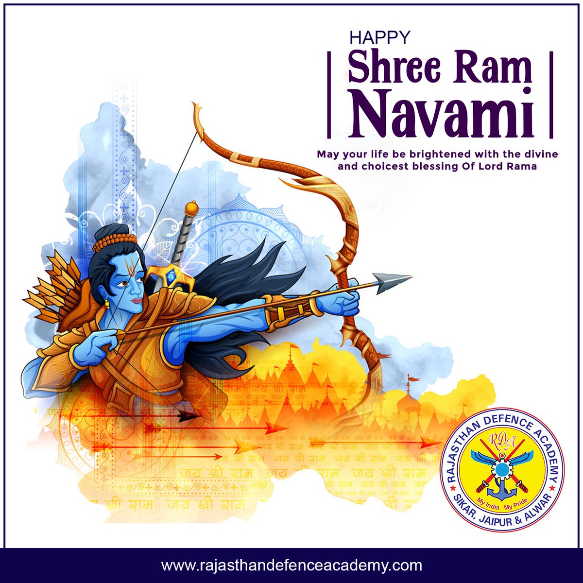 DefenceCollege's tweet photo. This Ram Navami, may Shri Rama shower you with his blessings. Here's wishing you and your family on this auspicious day.

#ramnavami #ramayana #india #hanuman #hinduism #jaishreeram #ram #hindu #ramnavamiindia #navami #durga #durgamaa #mahakali #navratri #rajasthandefenceacademy https://t.co/42YTjXhpxI