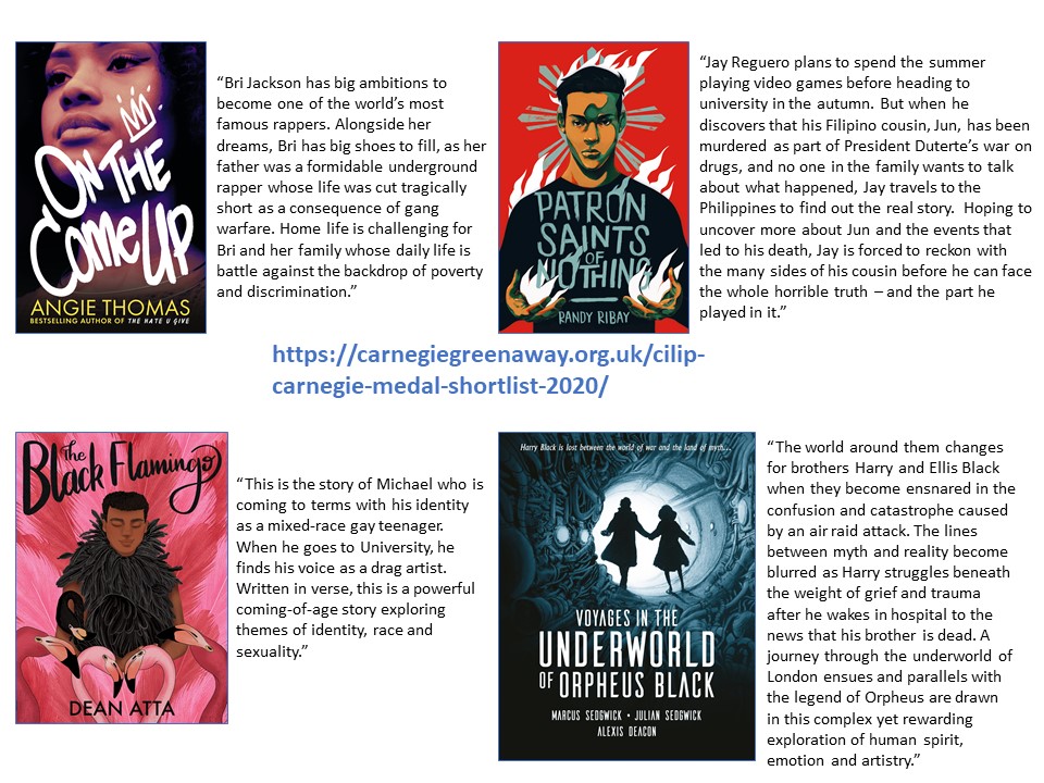 Are you looking for recommendations for great books to read? Why not read the books on the shortlist for the 2020 CILIP Carnegie book award? The award recognises the very best in children’s writing from the last year. For further info: carnegiegreenaway.org.uk/cilip-carnegie…