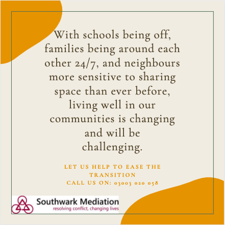 SwkMediation's tweet photo. Southwark Mediation are here to help you to deal with tensions and support communication between people to build understanding and positive relationships. 

To discuss the support available to you contact us on
Phone: 0300 302 0058 
Email: davewalker@southwarkmediation.co.uk https://t.co/Ef1xtkp9cs