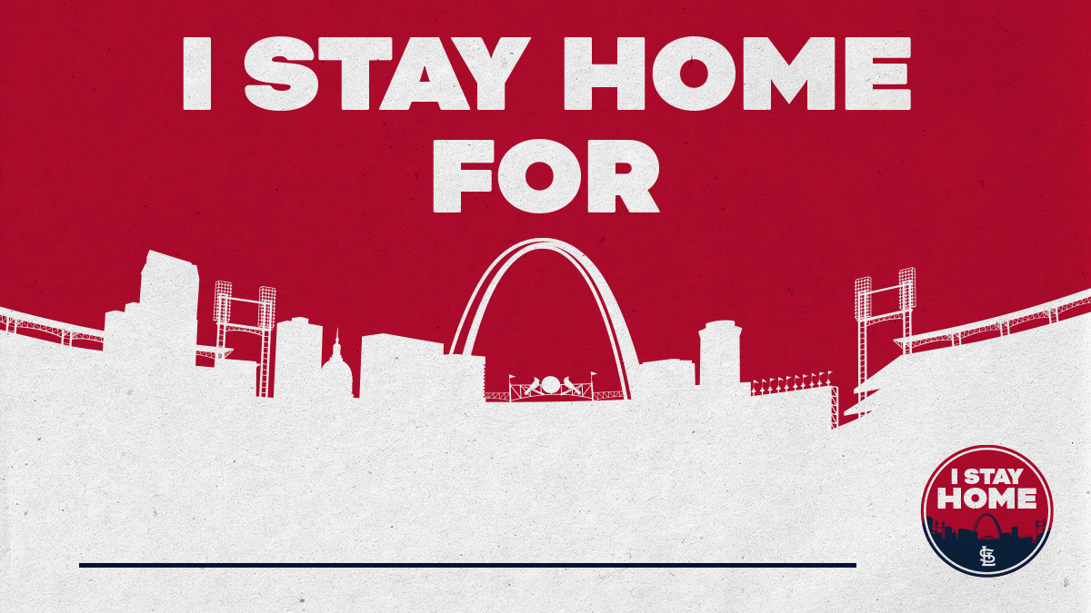 Cardinals's tweet photo. Stay home. 
Wear red.
#STLStayHomeOpener

Who are you staying home for? 👇 https://t.co/nhrxxYmuFE