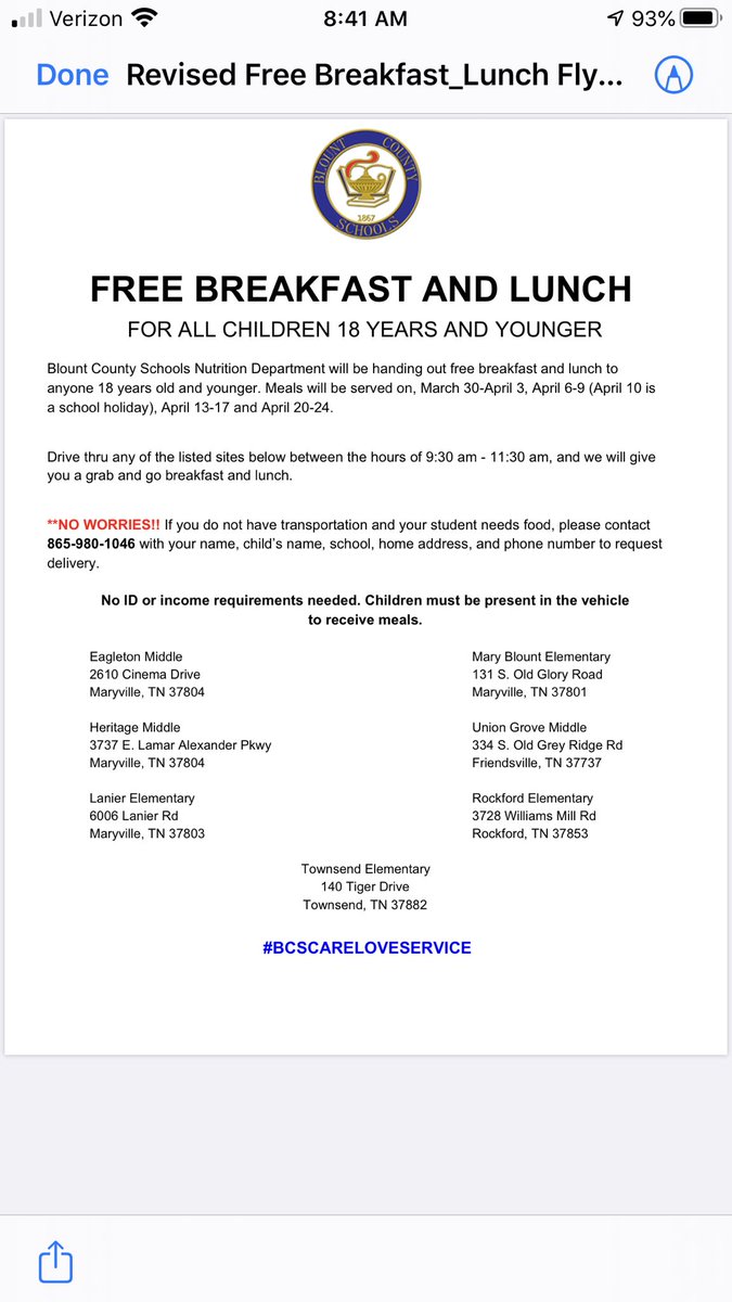erinhenneke3's tweet photo. Eagleton Elementary Families-this is an updated flyer of locations for free breakfast and lunches for your children.  Please see the phone number to call for families without transportation needing deliveries.  Take care! #eesoars #eesravens https://t.co/Fl5pBR10cb
