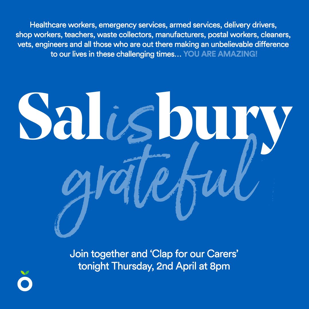 SproutBrand's tweet image. Join together and ‘Clap for our Carers’ tonight at 8pm .⁠
#clapforourcarers #clapforcarers #nhs #keyworkers #covid19 #thankyou #clapfornhs #coronavirus #stayhome #staysafe #thankyounhs #weareinthistogether #salisbury
