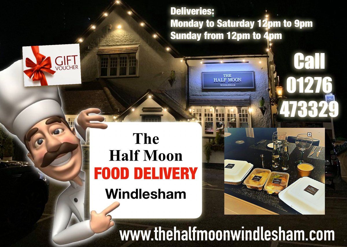 Food &amp; off licence free delivery service Monday to Saturday 12midday until 9pm and 12 midday to 4pm Sundays. Menus on website.
 Please phone orders to 01276 473329
#fooddelivery 
#supportlocal 
#SupportSmallBusinesses 
#windlesham #lightwater #bagshot #Surrey 
#COVID19Pandemic