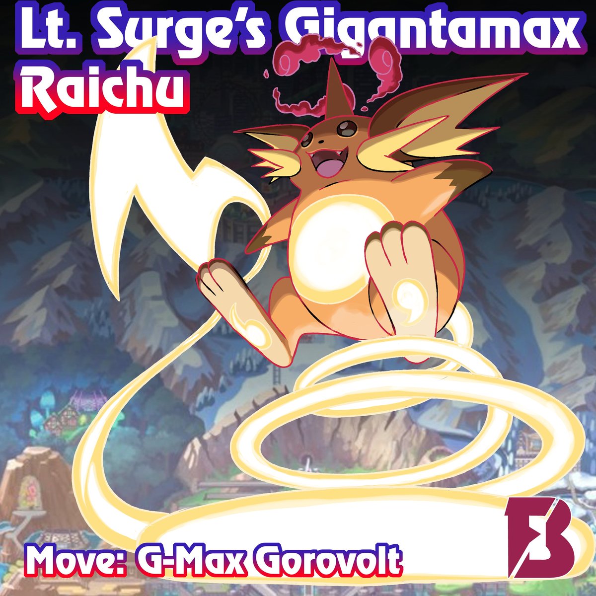 badafra's tweet photo. Meet LT.Surge's gigantamax Raichu!! My personal tribute to #gorochu
G-Max Garovolt causes all normal-type moves used by the Pokémon to become electric-type for three turns
#gigantamax
#galarformcontest
#galarformcontest #pokemongym #PokemonSwordShield #pokemonelectric #raichu https://t.co/CX3H3DbP5l