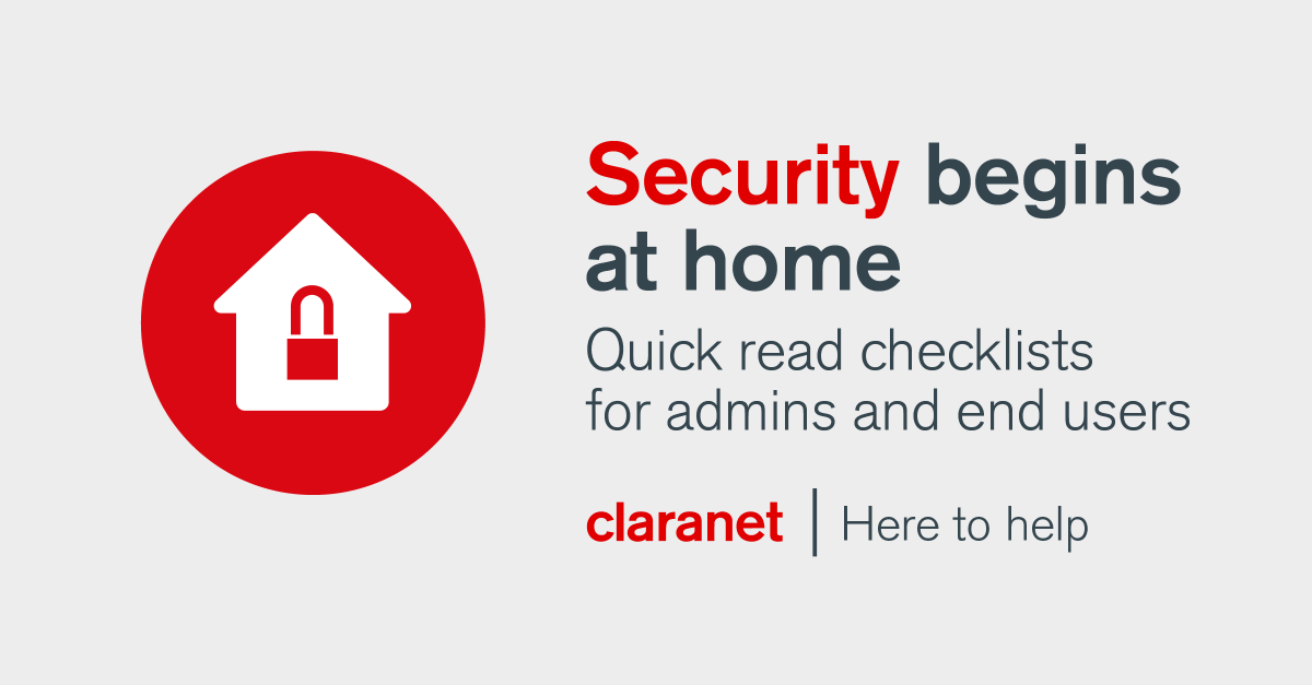 Claranet's tweet photo. Back by popular demand: Quick read checklists for secure remote working. The Administrator’s Guide for practical advice, plus access to our End User guide to share with your homeworking colleagues: https://t.co/oll6zItzLu https://t.co/UK4t6XNDef
