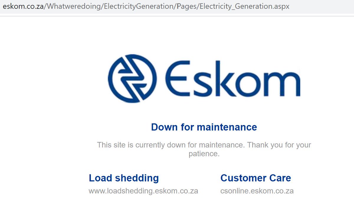 animvw's tweet photo. Eish, #Eskom even struggles to keep its website up and running. https://t.co/k0vnqUrMTJ