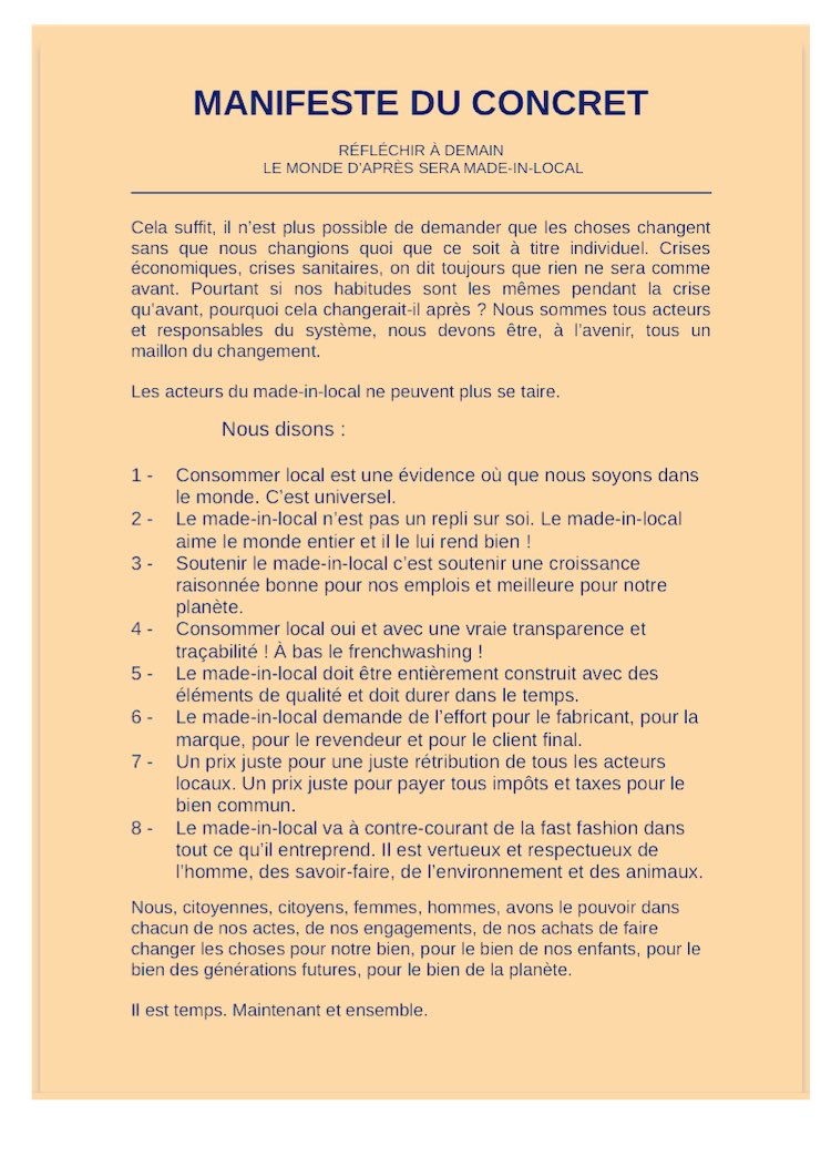 Manifeste du concret - réfléchir à demain - pour que le monde d'après ne soit jamais plus comme avant. #madeinlocal #madeinfrance #consommacteur #economie #ecologie #AvançonsCollectif #ensemble #demain #slowfashion