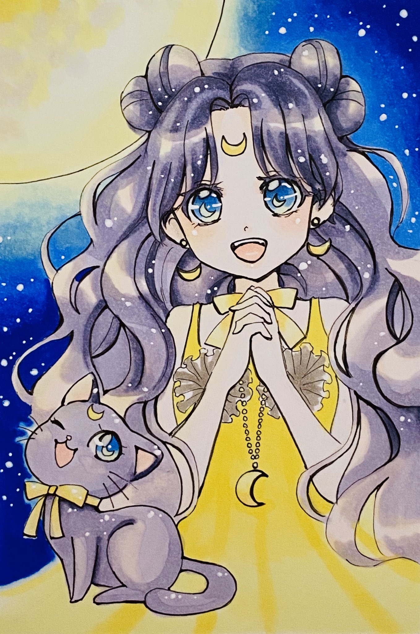 ゆかのんママ 現在お休み中 今日の１日１絵 セーラームーンのルナ 人間化 人間に変身できる た らしいです 今日はじめて知りました ๑ 艸 ๑ １日１絵 一日一絵 芸術同盟 イラスト王国 アナログイラスト セーラームーンイラスト