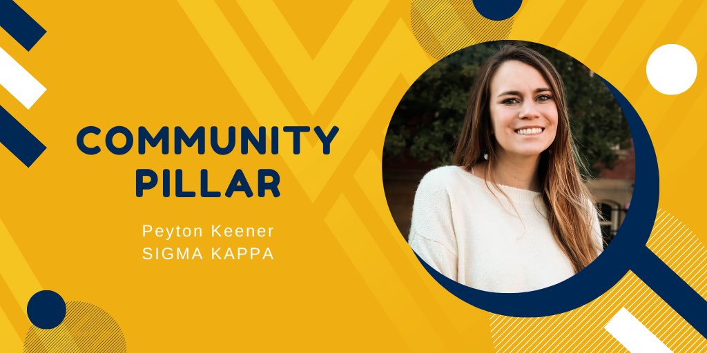She can be seen advocating for her peers in various student organizations and living her <a href="/SigmaKappaWVU/">Sigma Kappa</a> values daily. Congratulations to Peyton Keener for winning the 2019-2020 Community Pillar award! 🏅