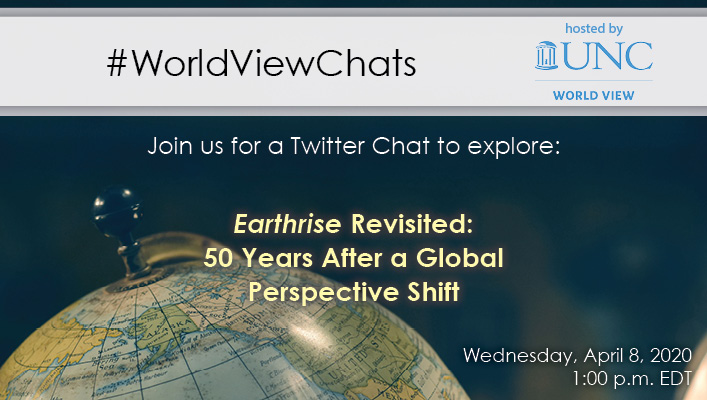 UNCWorldView's tweet photo. Save the date: April 8, 1PM EDT to discuss Global Oneness Project’s 30-min film Earthrise (https://t.co/H6kWyvsIW5) #WorldViewChats, #GlobalGoesRemote https://t.co/CDWYvhwRty