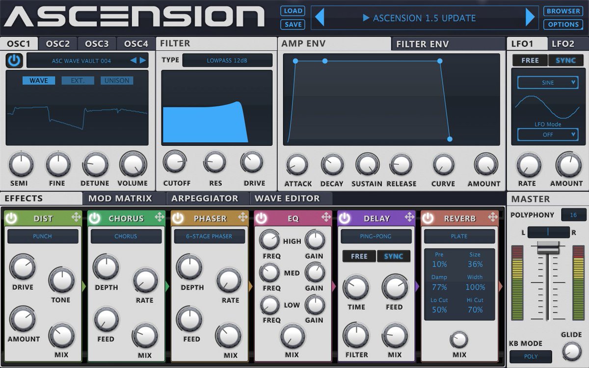 AscensionVst's tweet photo. It's here! Ascension VST 1.5 is available as a free update for registered users - and for just £19.96 (about $24.78) right now!  ➡ Find out more here: https://t.co/CvZDh67nTS

#synthesizer #UPDATED #discount #musicproduction https://t.co/Mkre2YHdhY