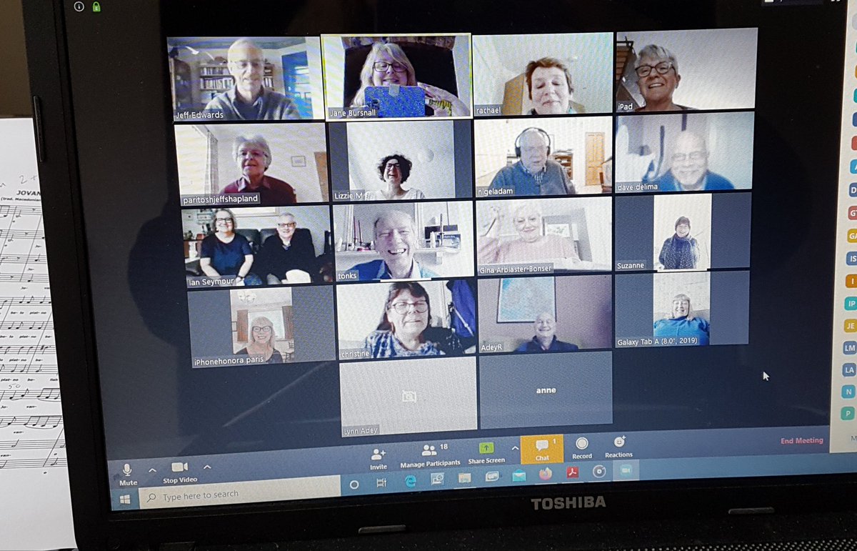 SMilersChoir's tweet photo. We had our first online rehearsal courtesy of Zoom this morning.  Not everyone could attend but it was great to see the faces of those that could. https://t.co/2kqUFXmG2n
