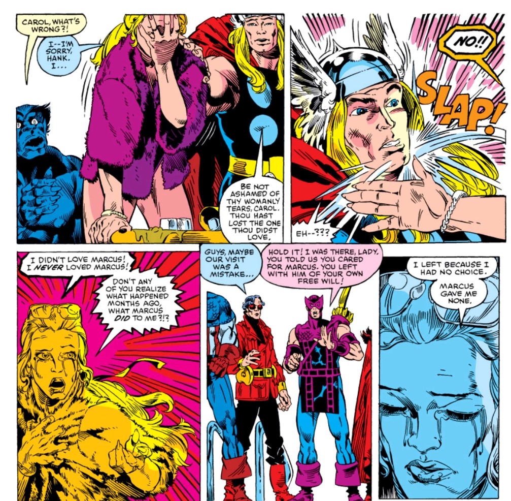 Claremont, who had written Carol years prior, objected to the story and recontextualized Carol’s experience as rape in Avengers Annual #10, giving her a monologue that seemed aimed at other writers as much as at her former team. 2/4