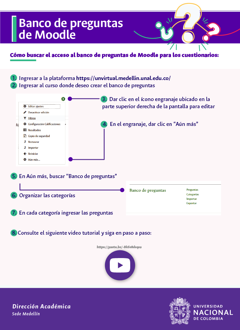 MedellinUNAL's tweet photo. #DocenteUNAL de esta forma puedes acceder al banco de preguntas de Moodle para elaborar cuestionarios en la plataforma #Unvirtual
#SomosTransformación #SomosInnovación https://t.co/a2EcKXFYdU