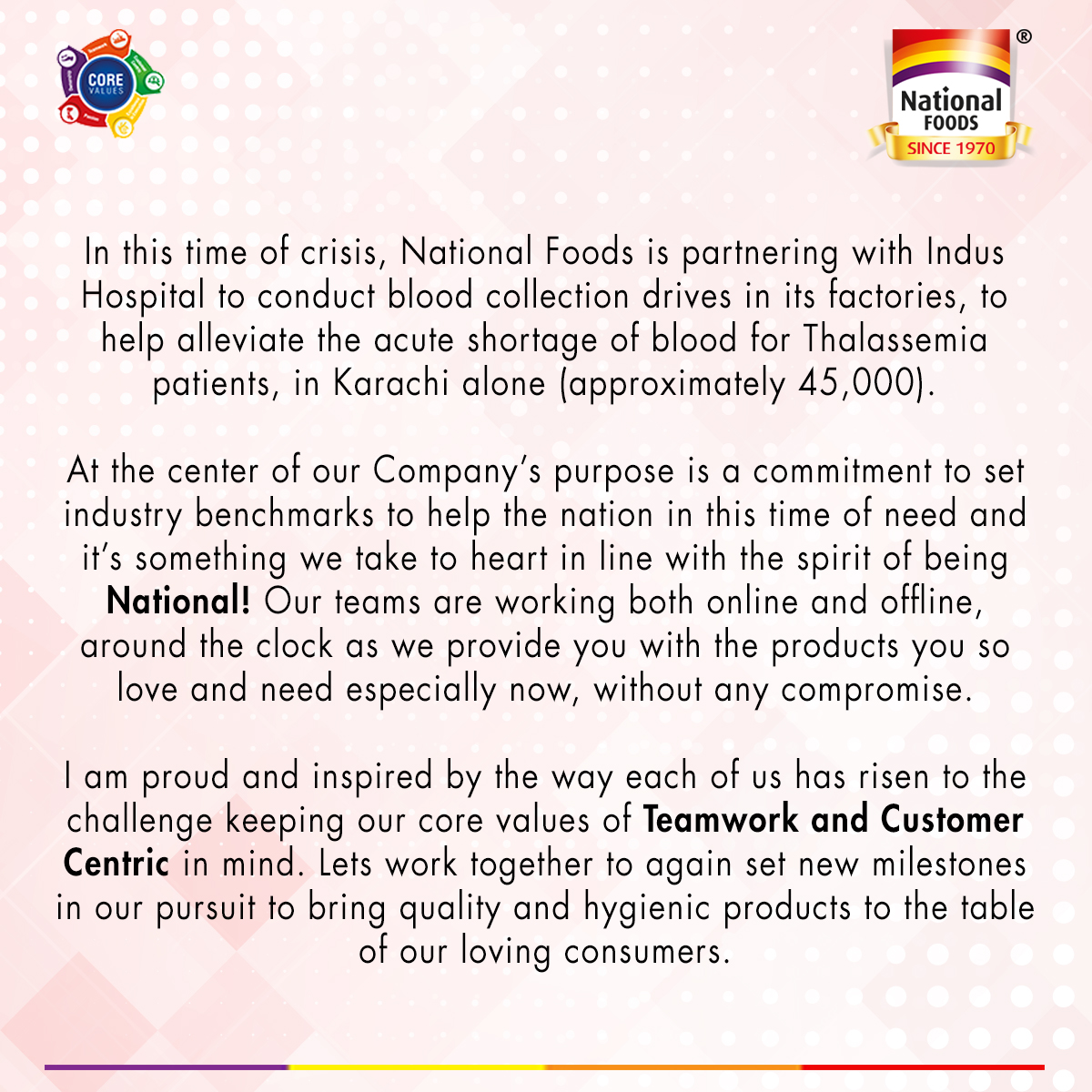 NationalFoodLtd's tweet photo. As the world continues to counter COVID-19, National Foods is taking every precaution to ensure the safety of its employees. Our CEO Abrar Hasan shares a comprehensive overview of measures implemented to ensure protection of all.

#staysafe #onenation #nationalfoodslimited https://t.co/peWmEIHWYL