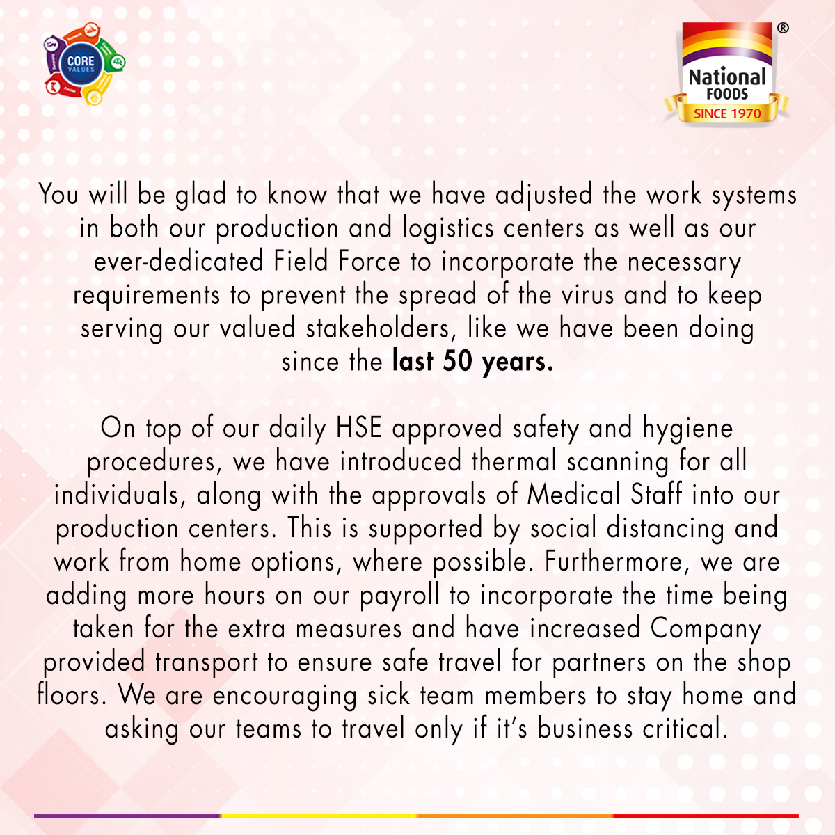 NationalFoodLtd's tweet photo. As the world continues to counter COVID-19, National Foods is taking every precaution to ensure the safety of its employees. Our CEO Abrar Hasan shares a comprehensive overview of measures implemented to ensure protection of all.

#staysafe #onenation #nationalfoodslimited https://t.co/peWmEIHWYL