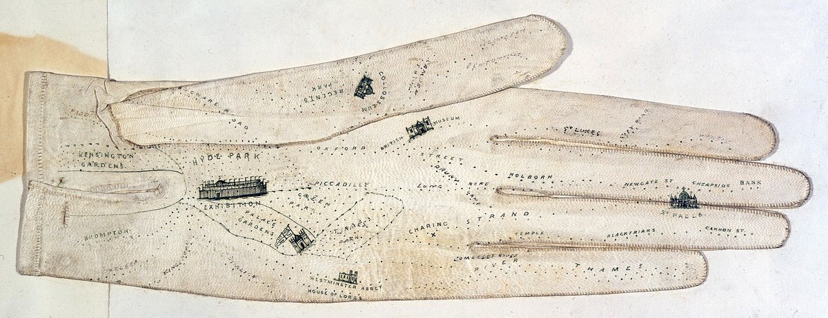 We asked our team about their  #FavouriteItem in our collection for  #Archive30. Here's what they said:Clare: EXT 11/159 (from BT43-422) I am very fond of the leather glove with a map on it showing the location of the Great Exhibition, the concept of the souvenir clearly evident.