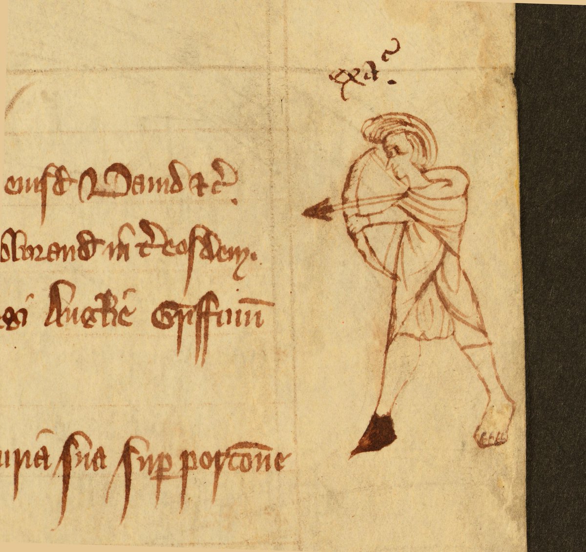 Kat: The marginalia in E36/274. The book is a gift that keeps on giving but this is a particularly lovely depiction of the ‘ordinary’ man in the late 1200s. The single shoe for grip gives an insight into technique and leave me wondering how accurate the impressive quiff is!