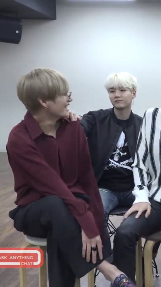 they are asked to tell what they love abt the member next to them, when it's yoongi's turn to say what he loves abt tae, he said "i love... myself" look at his fond smile please 
