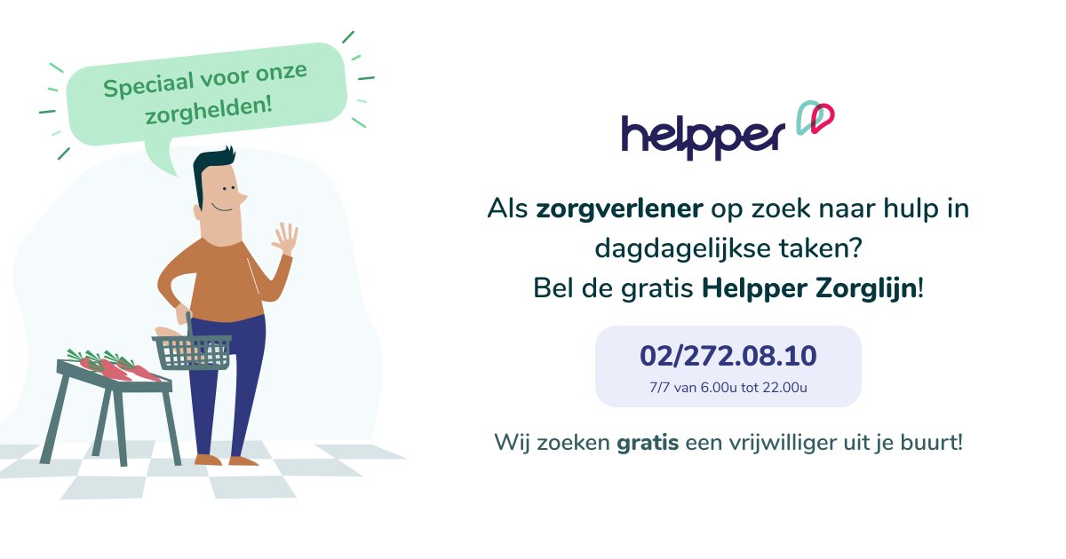 VOKA_HC's tweet photo. @Helpper_be lanceert helpper-zorglijn voor zorgverleners. Vrijwillige buren die onze #zorghelden ondersteunen bij dagdagelijkse taken. ism #zorgecentrale #Mutas #samentegencorona #applausvoordezorg #durfhulptevragen @VOKA_HC https://t.co/ZDgy24vOlX