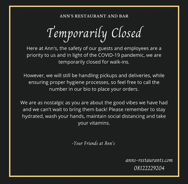 Teebabsy's tweet photo. 9. @BatureBrewery 

10. Miso Japanese &amp; Thai Restaurant 

11. @annsabujaa 

12. Gem House Restaurant( Free Delivery and 10% off on orders from 10k) 

#AbujaTwitterCommunity #Lockdown #StayHomeSaveLives https://t.co/xWlqC1araP