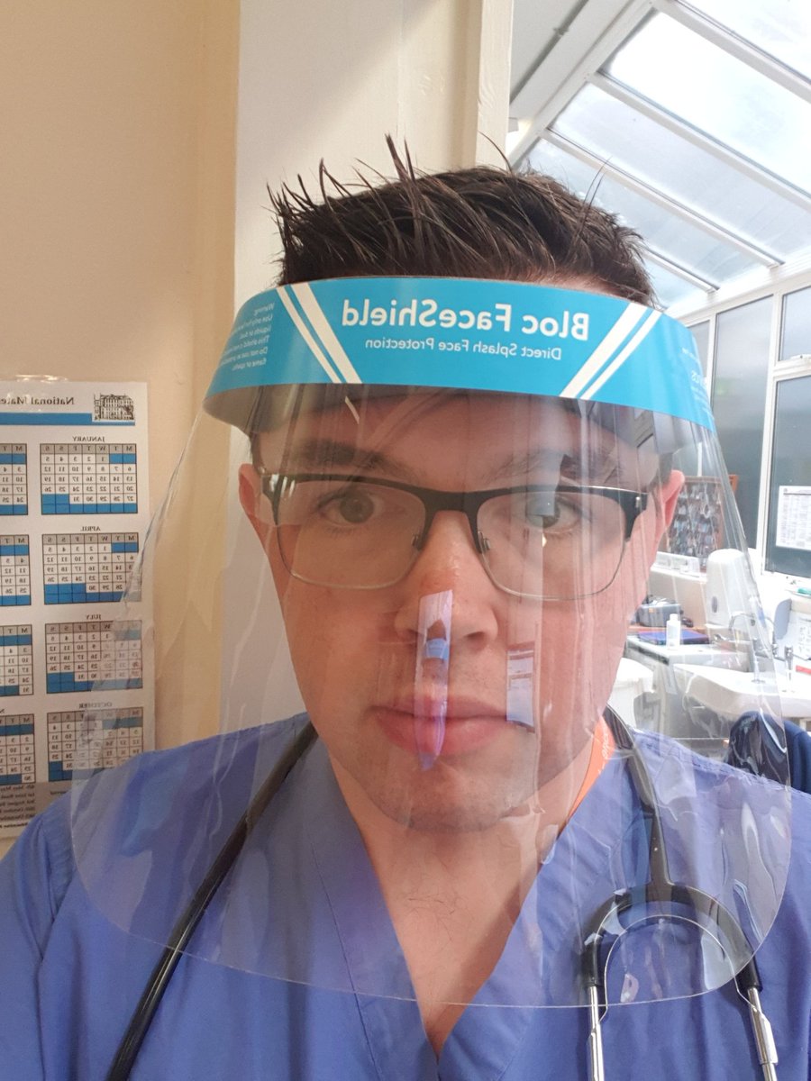 Comfy visors from @BlocBlinds keeping us safe in @_TheNMH . Thanks to @RogerMcMorrow for sourcing! #PPE #COVID19Pandemic  #CoronaIreland @DrShaneHiggins8