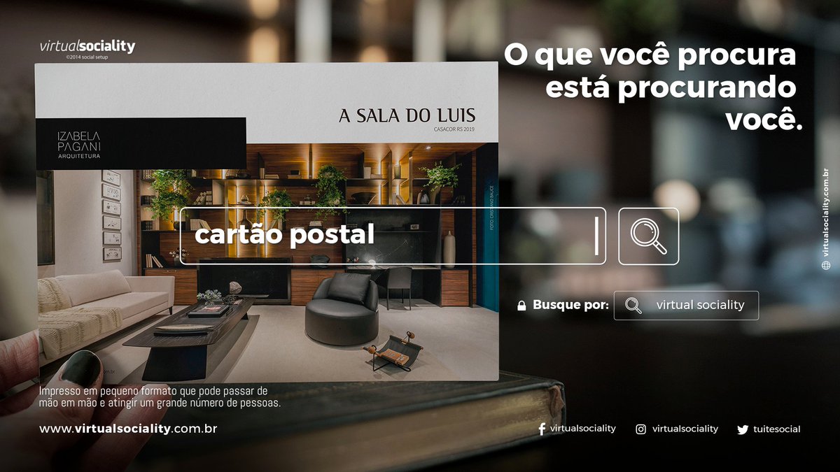 tuitesocial's tweet photo. Impresso em pequeno formato que pode passar de mão em mão e atingir um grande número de pessoas.
•
O que você procura está procurando você. Escreva nos comentários uma palavra utilizada para encontrar a sua empresa na internet. #CartaoPostal #VirtualSociality https://t.co/0rzsdejuyV