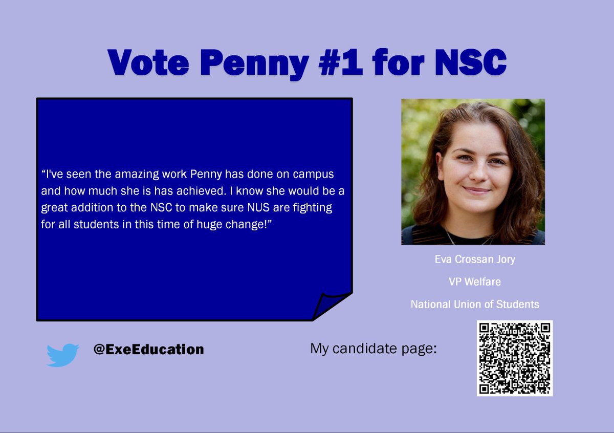 ExeVPEducation's tweet photo. Next endorsement from VP Welfare @EvaCrossanJory. I'm so humbled to get this endorsement from an FTO whose works have guided me so much as a sabbatical officer. #NUSNC20 #NUSNC2020 #NUSConference https://t.co/OND3tIXmYi