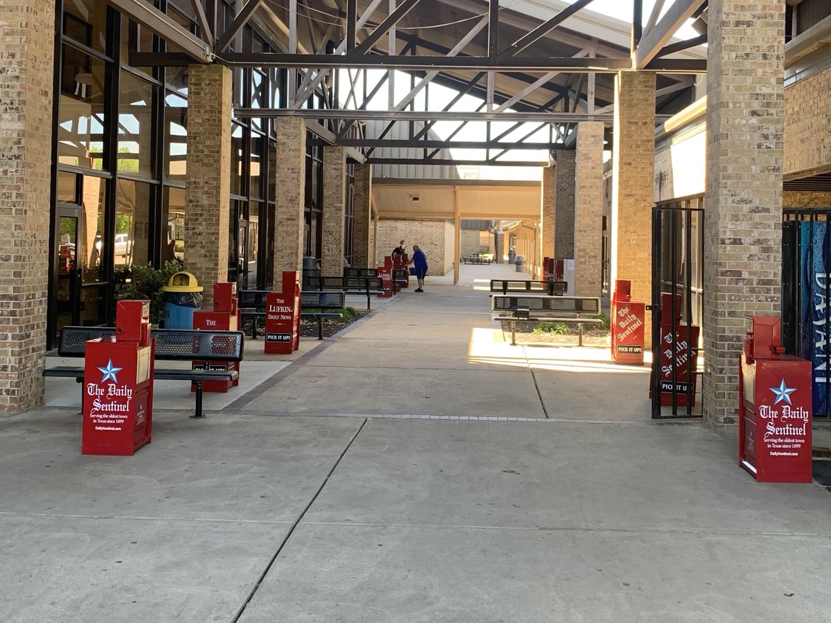 NacISD's tweet photo. A big "Thank You!" to the @dailysentinel for letting NISD use old newspaper racks as distribution points at campuses for paper packets of learning resources. These are at Nacogdoches High School. https://t.co/Hc7qvJfwUo