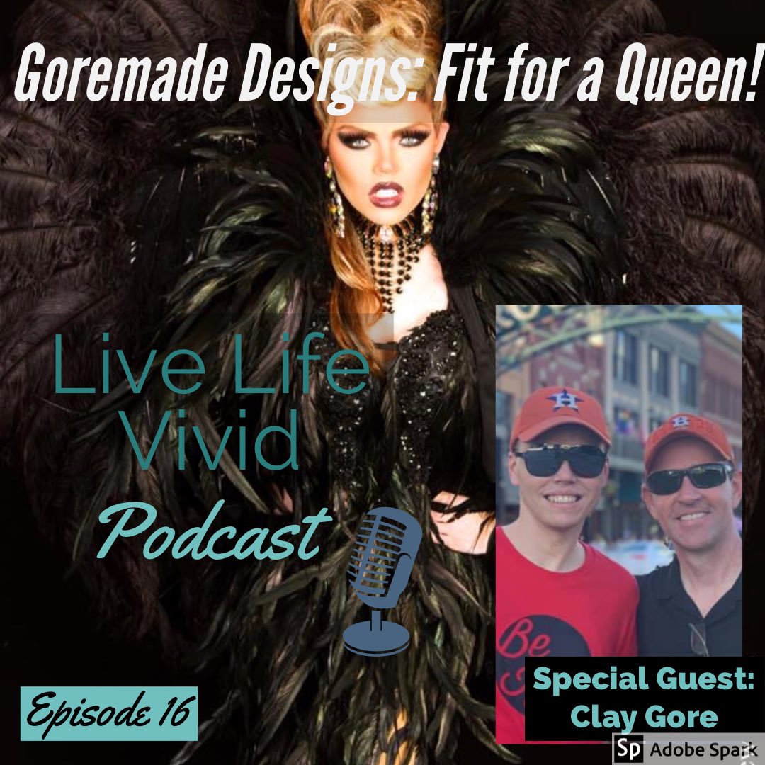 LiveLifeVivid's tweet photo. Exciting news, the new episode has just launched 🚀 ... Episode 16 “Goremade Designs: Fit for a Queen!” 👑 with special guest, Costume Designer and Show Producer, Clay Gore!  #drag #dragcostumes #dragqueens #costumedesign @anchor @ApplePodcasts https://t.co/R1wST4s2C2
