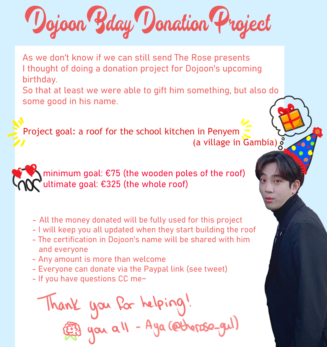 therose_gul's tweet photo. Dojoon Bday Donation Project!🌹

For more info please check the pic below!👇🏼

🌍Open worldwide
🙏🏼Any small amount is welcome!

Minimum amount: €75 
Ultimate goal amount: €325

Deadline: 19/4/2020 9am CEST

Donation link: https://t.co/0RJtISiru0

#TheRose #더로즈 #Dojoon #도준 https://t.co/kU2DTeFynb